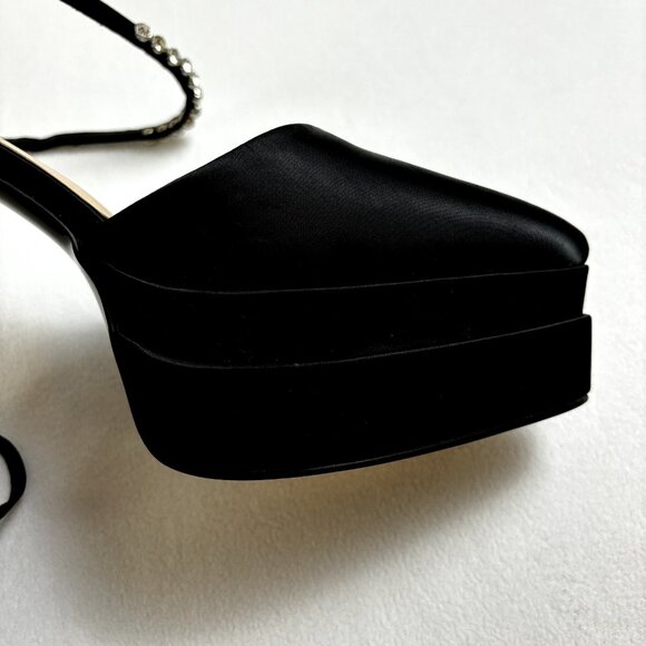 Women's Platform‎ Block Heels Shoes Sz US 10 EU 43 Satin Rhinestone Ankle Straps - Picture 9 of 12